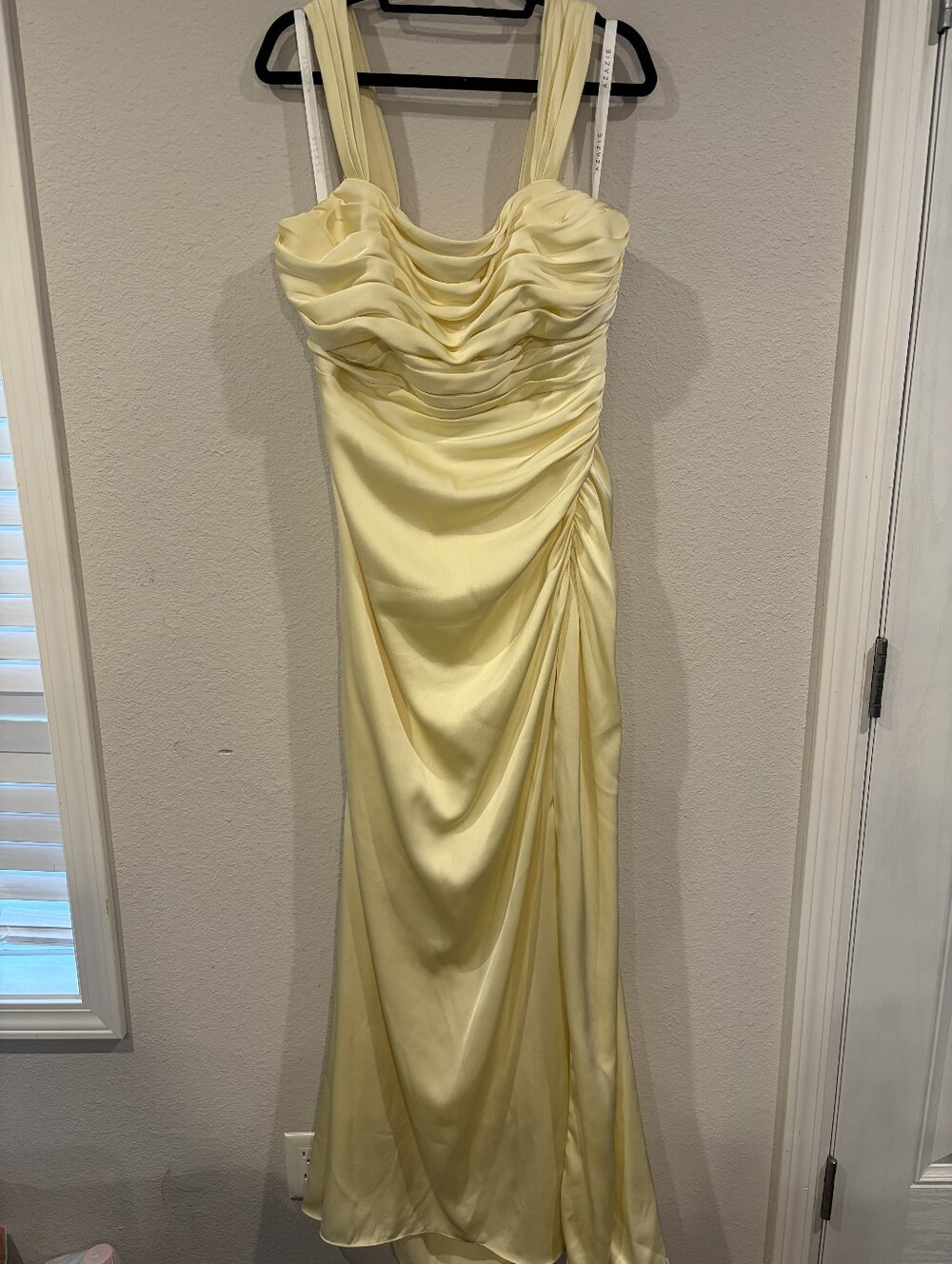 Azazie Womens Butter Yellow Ruched Floor Length Formal Gown Dress Prom Size 16